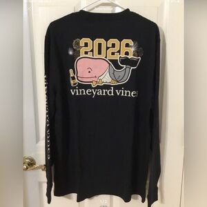 Vineyard Vines 2026 New Years Eve Whale Jet Black long Sleeve Tee Large